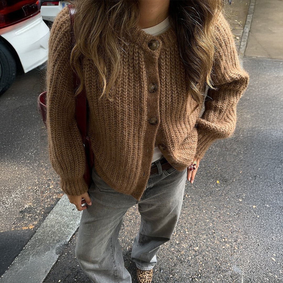 Damen nan grobgestrickter Oversize-Cardigan mit Kokosknopfleiste und überschnittener Schulter Drune