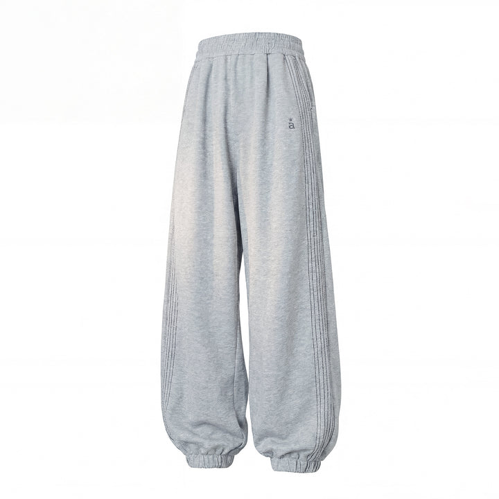 Unisex Extraweite Sweat-Palazzo-Hose mit elastischem Bund, seitlichen Streifen und gerippten Saum Drune