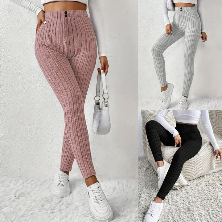 Damen Hochgeschnittene Rippstrick-Leggings mit elastischem Taillenbund Drune