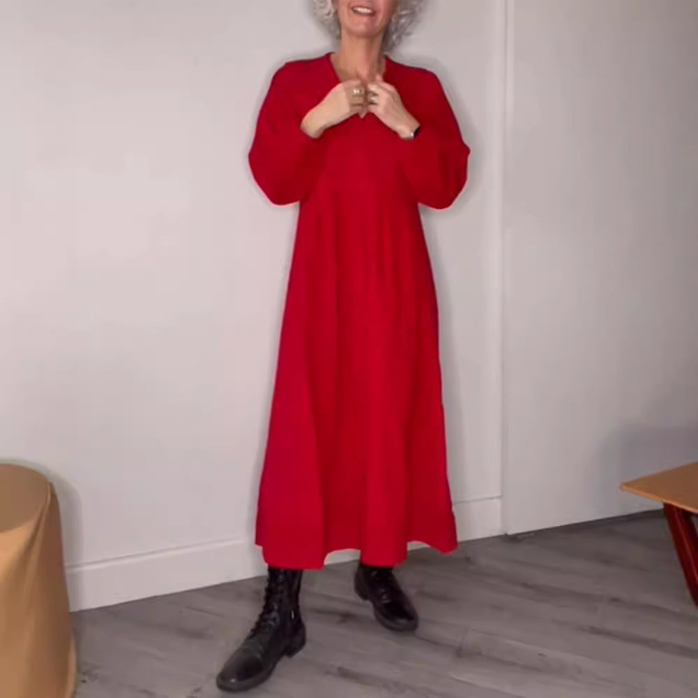 Damen nan knöchellanges Jersey-Kleid mit Empirenaht und Ballonärmeln Drune