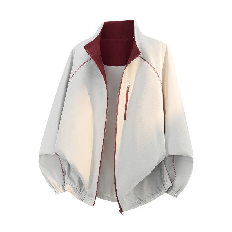 Unisex Oversize Bomberjacke mit Raglanärmeln, kontrastierendem Reißverschluss & Elastbund Drune