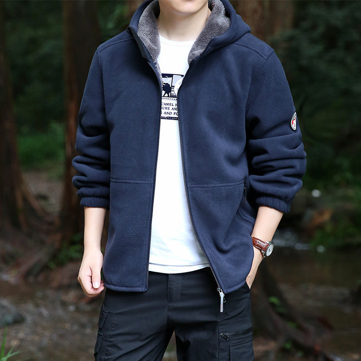 Herren Kapuzen-Fleecejacke mit Sherpa-Innenfutter, Zwei-Wege-Reißverschluss und windabweisender Front Drune
