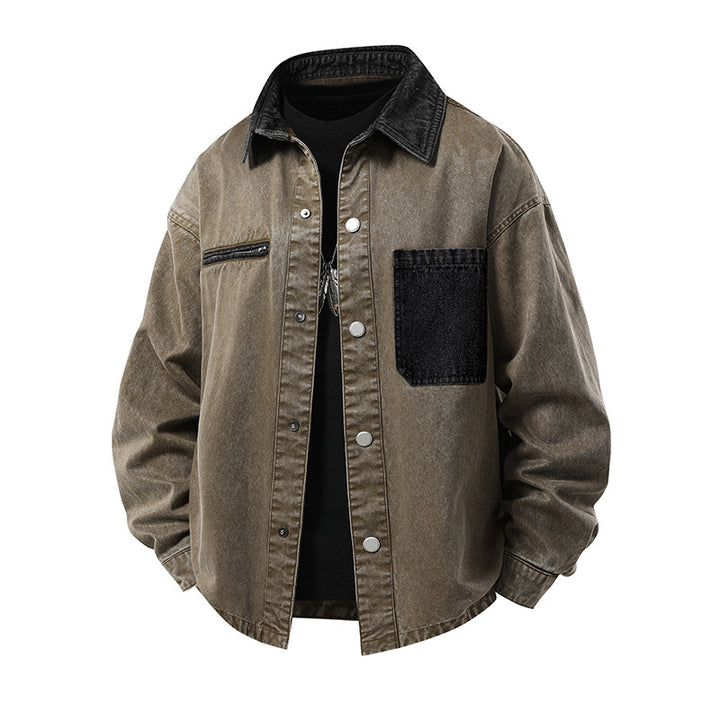 Herren Modische Denimjacke mit hohem Kragen und praktischen Taschen Drune