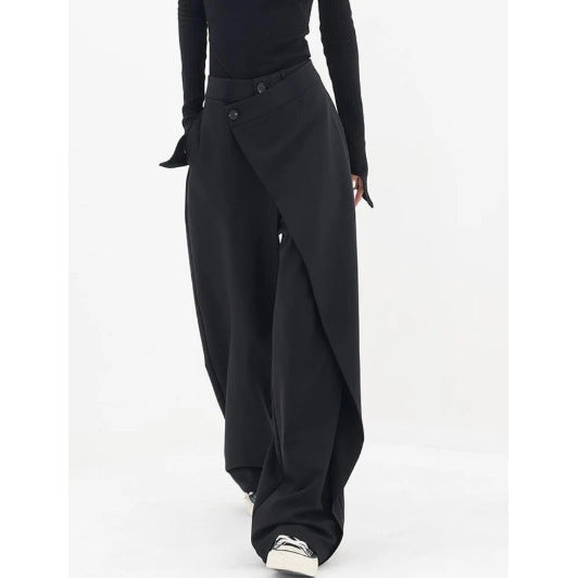 Damen elegante Weitbein-Hose mit asymmetrischem Schnitt und hohem Bund Drune