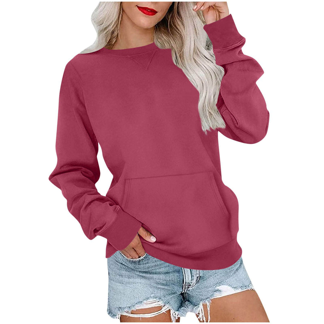 Damen Lockeres Sweatshirt mit Rundhalsausschnitt und Kängurutasche Drune