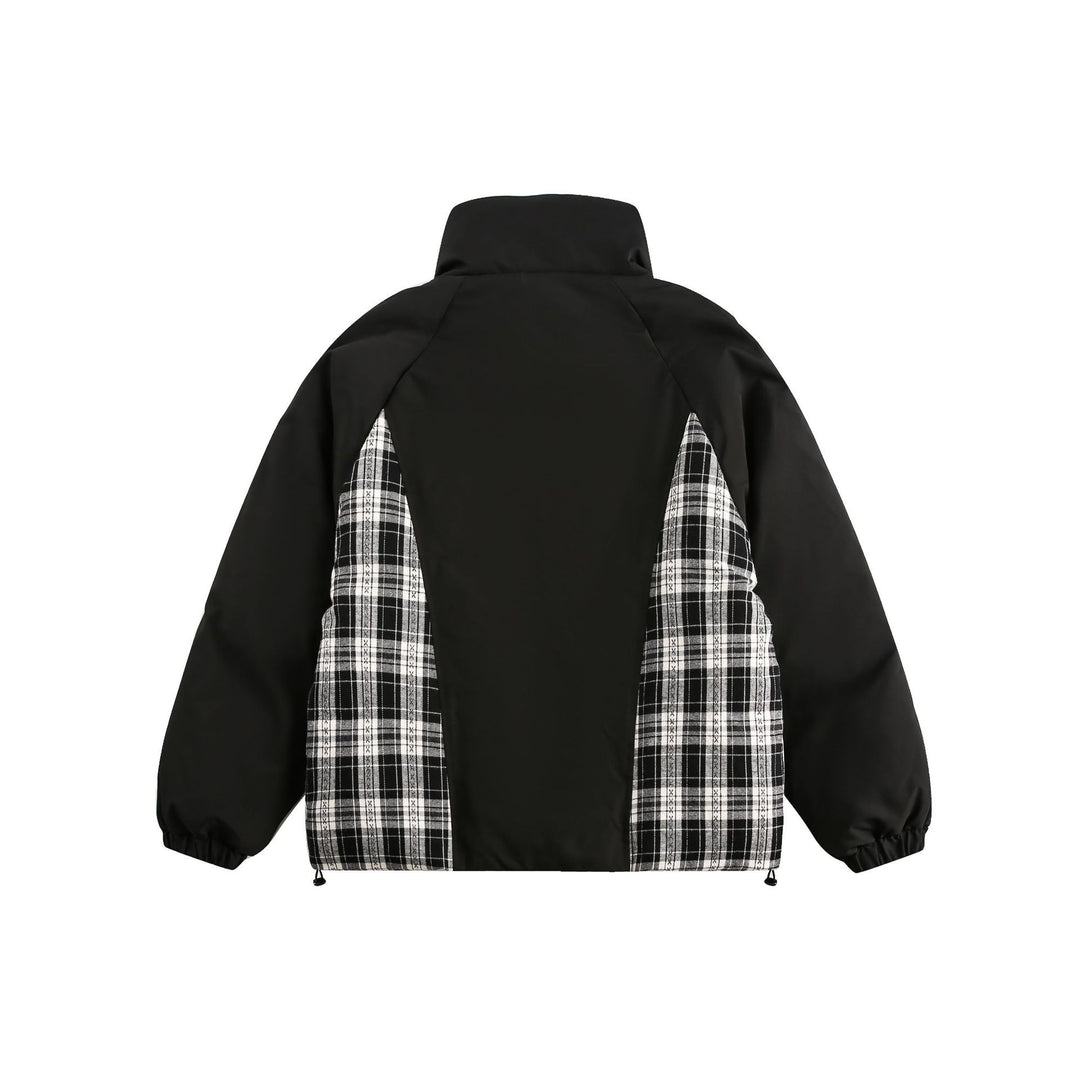 Unisex Oversize Stehkragen‑Pufferjacke mit karierter Einsatz‑Panel und Utility‑Taschen Drune