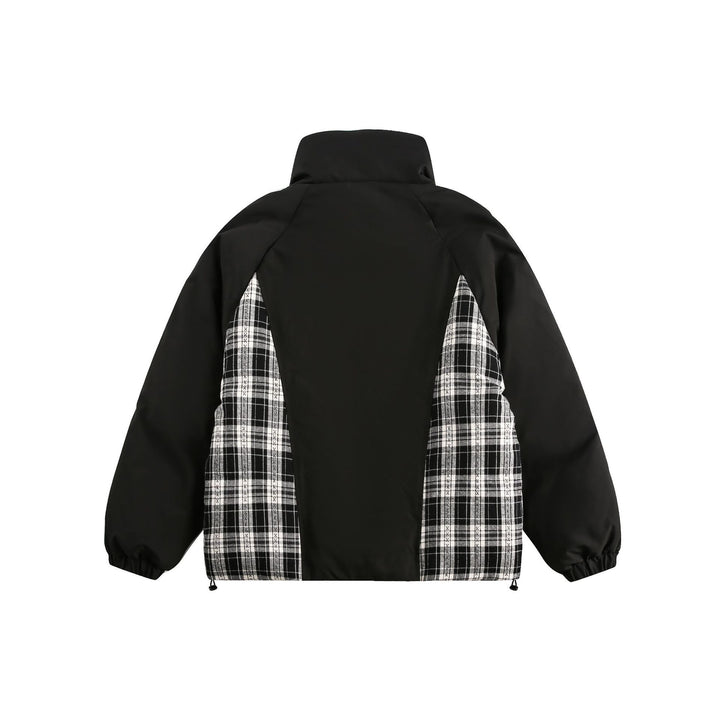 Unisex Oversize Stehkragen‑Pufferjacke mit karierter Einsatz‑Panel und Utility‑Taschen Drune