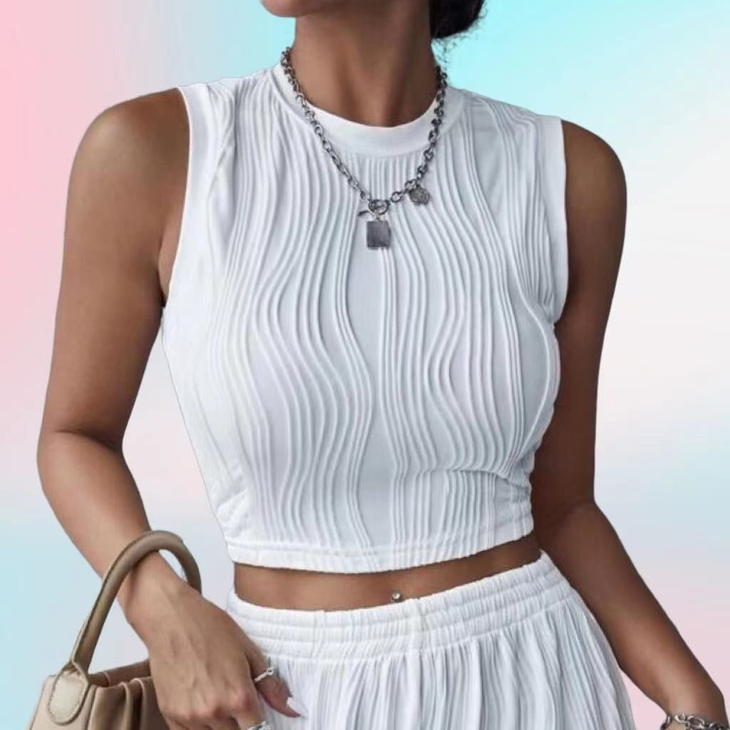 Damen Crop-Top mit strukturierter Oberfläche und hohem Hals Drune