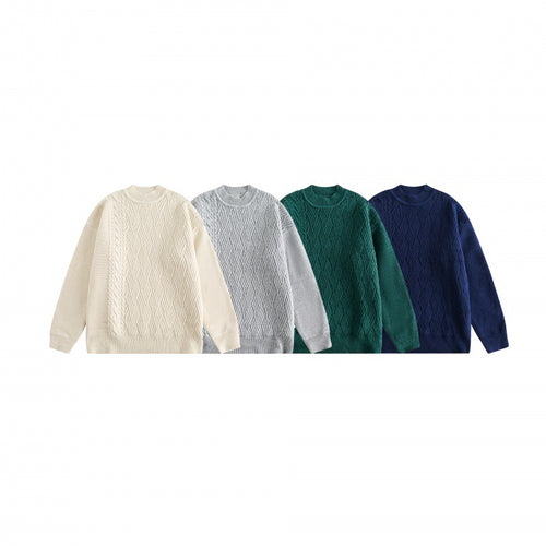 Unisex Oversize-Strickpullover mit asymmetrischem Zopfmuster und Rundhalsausschnitt Drune