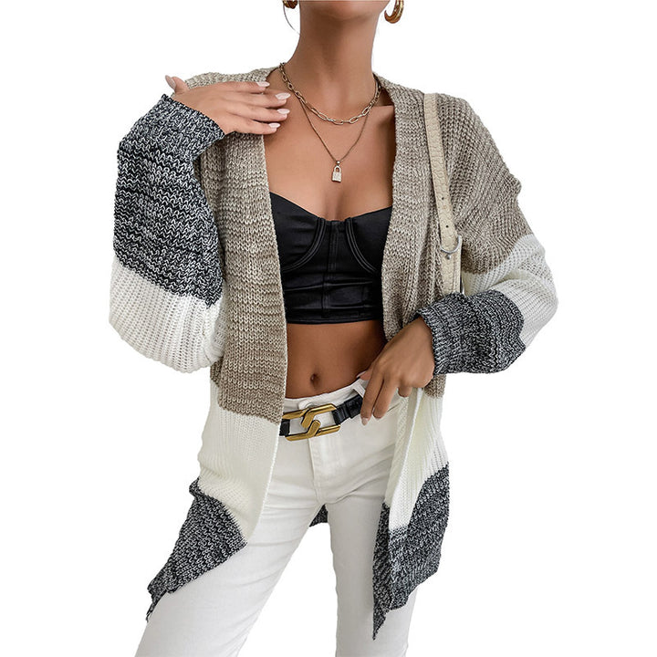Damen Oversize Strick-Cardigan mit Colorblock-Maschenbild und offener Front Drune