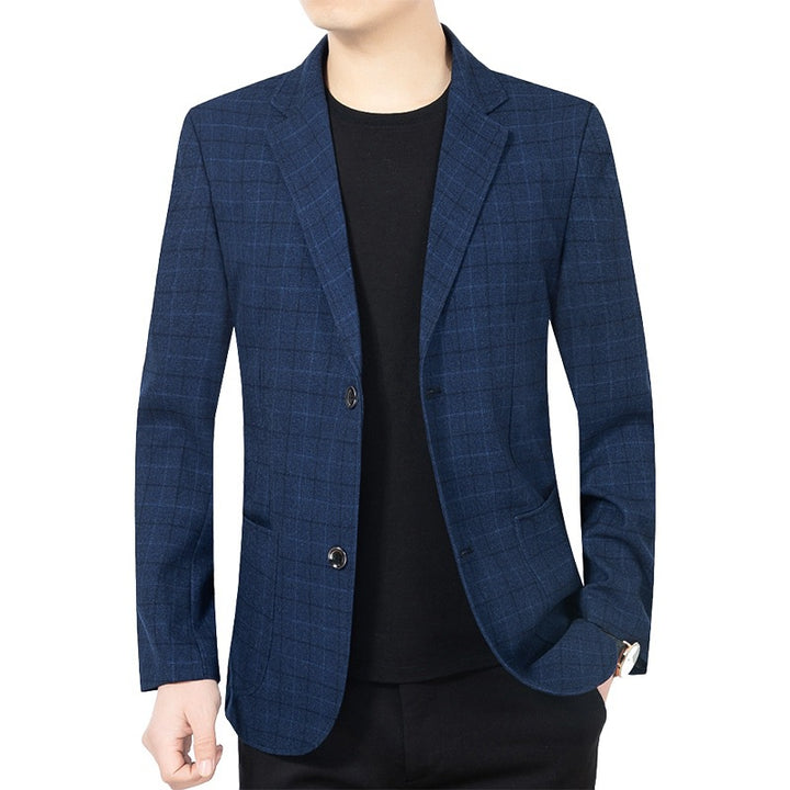 Herren Karierter halbstrukturierter Casual-Blazer aus Wollmix mit aufgesetzten Taschen Drune