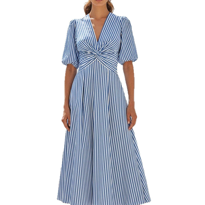 Damen Midikleid mit wundervollem Wickel-Design und eleganten Streifen Drune