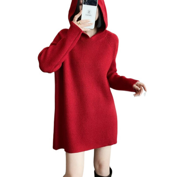Damen Strickkleid mit Kapuze und lässigem Schnitt Drune