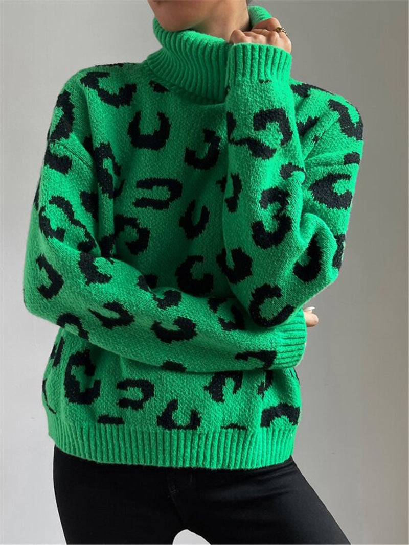 Damen Stehkragen Pullover mit Leopardenmuster Drune