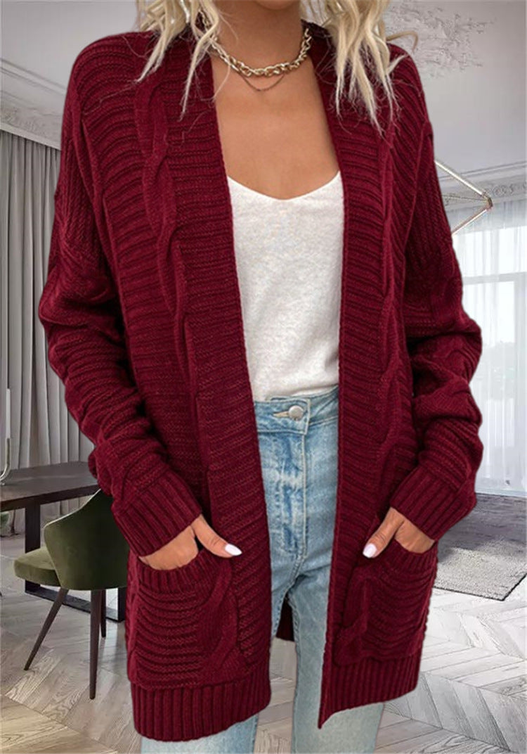 Damen Grobstrick-Cardigan mit strukturierten Ärmeln und tiefen Taschen Drune