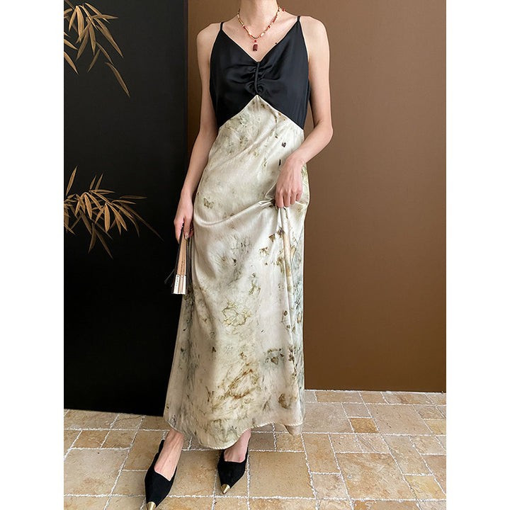 Damen Maxikleid mit elegantem tiefem V-Ausschnitt und raffinierten Spaghettiträgern Drune