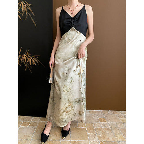 Damen Maxikleid mit elegantem tiefem V-Ausschnitt und raffinierten Spaghettiträgern Drune