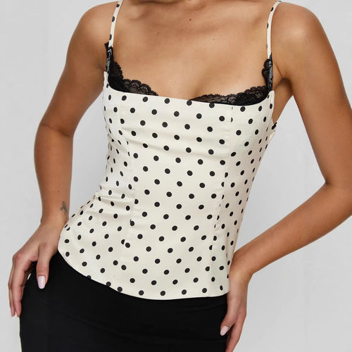 Damen Polka Dots Bustier-Top mit Spitzenakzenten Drune