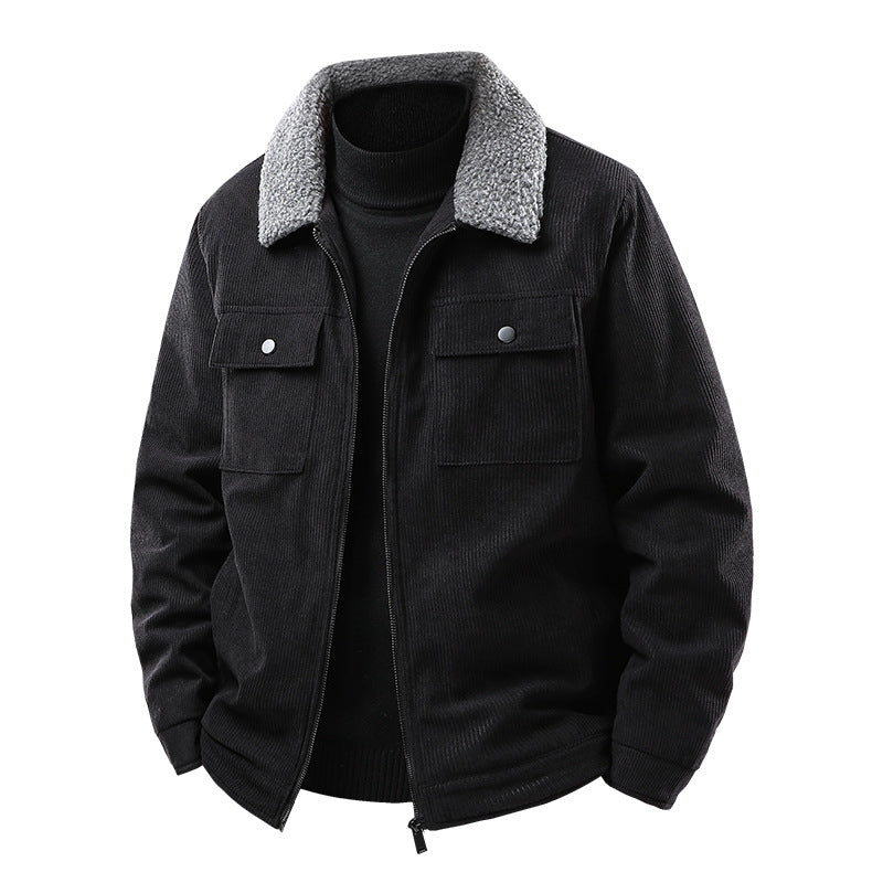 Herren Cordjacke mit Sherpa-Kragen, gesteppter Thermofütterung und Brusttaschen Drune