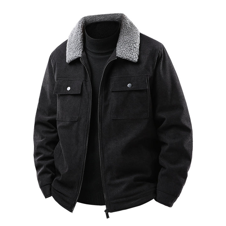 Herren Cordjacke mit Sherpa-Kragen, gesteppter Thermofütterung und Brusttaschen Drune