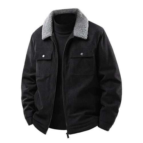 Herren Cordjacke mit Sherpa-Kragen, gesteppter Thermofütterung und Brusttaschen Drune