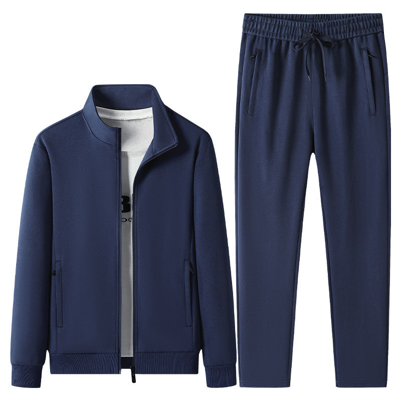 Herren Freizeit-Trainingsanzug Set mit Stehkragen Reißverschlussjacke und Jogginghose aus French Terry Drune