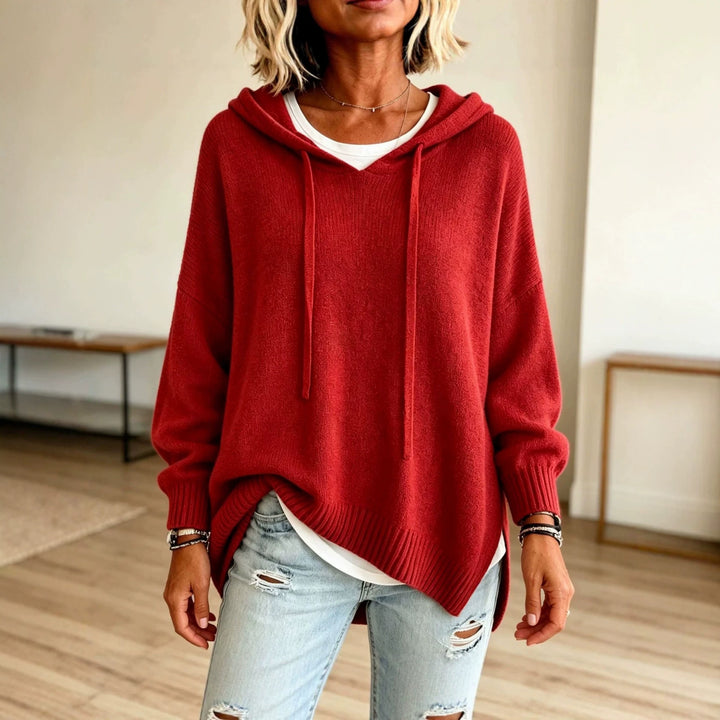 Damen Oversize-Kapuzensweater aus feinem Strick mit gerippten Bündchen Drune