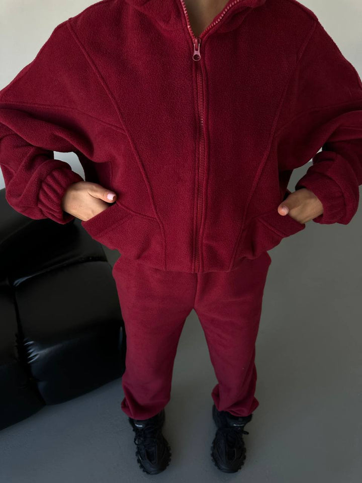 Damen Fleece-Jogginganzug mit modischem Stehkragen und praktischen Taschen Drune