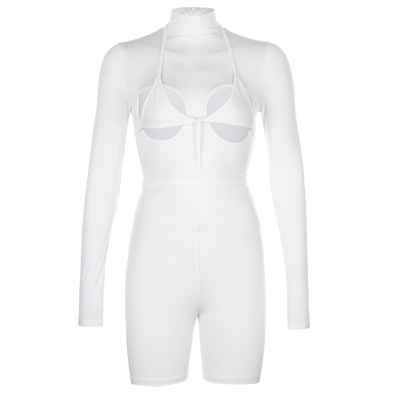 Damen modisches Sport-Set mit High-Neck-Oberteil und Figurbetonter Hose Drune