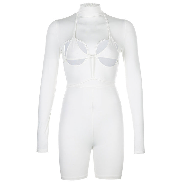 Damen modisches Sport-Set mit High-Neck-Oberteil und Figurbetonter Hose Drune
