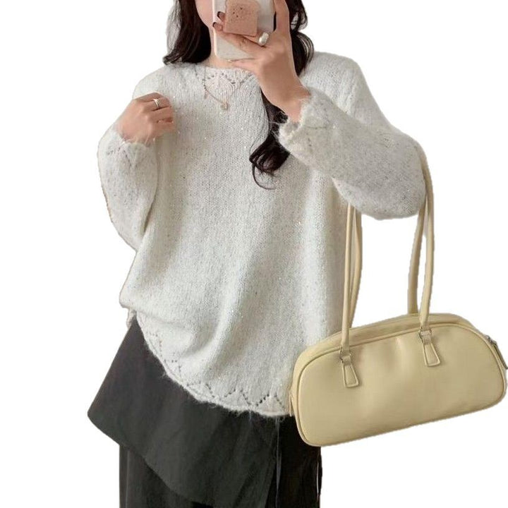 Damen Flauschiger Strickpullover mit glänzenden Akzenten und lockerem Schnitt Drune