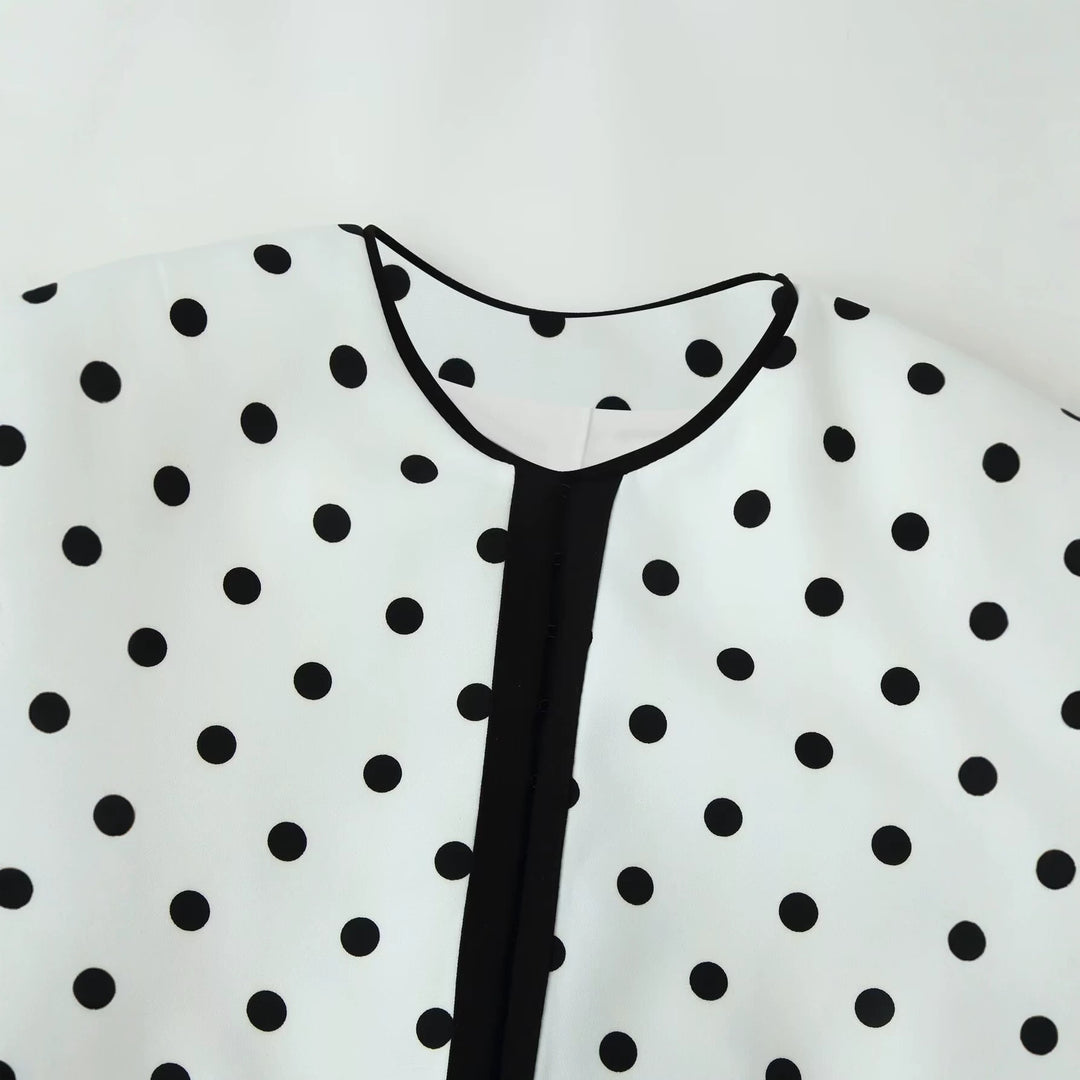 Damen Kurzblazer im Polka-Dot-Design mit Rundhalsausschnitt, kurzem Schnitt und Kontrastpaspeln Drune