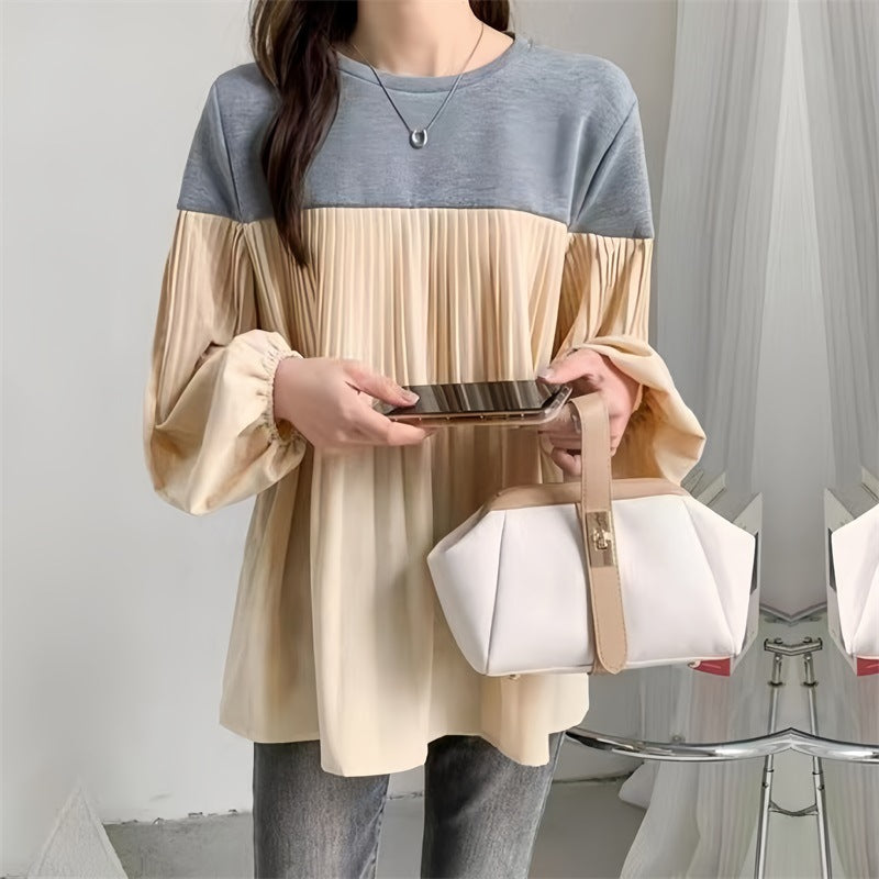 Damen Elegante Plissée-Tunika mit Volumenärmeln und geraffter Brustpartie Drune