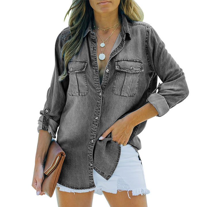 Damen Denim-Hemdbluse mit praktischen Brusttaschen und klassischem Schnitt Drune