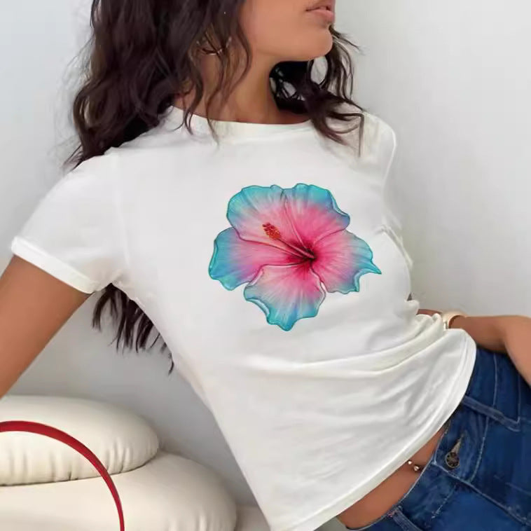 Damen Crop-T-Shirt mit kreativem Lippenmotiv und figurbetontem Schnitt Drune