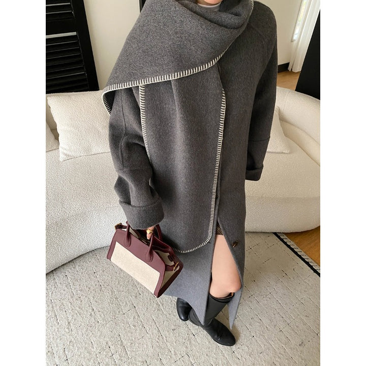 Damen eleganter Oversized-Mantel mit asymmetrischem Kragen und seitlichen Schlitzen Drune
