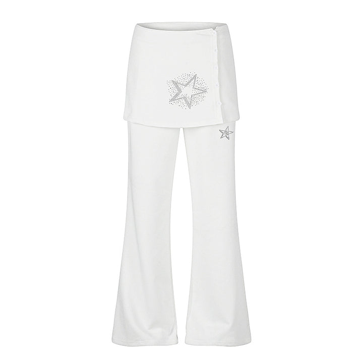 Damen Loungewear-Hose mit integriertem Minirock, weitem Bein und Stern-Strassapplikation Drune