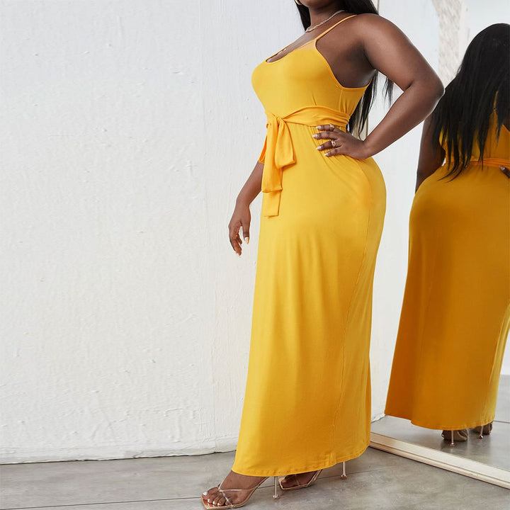 Damen Maxikleid mit zartem Bindeband und verstellbaren Spagettiträgern Drune