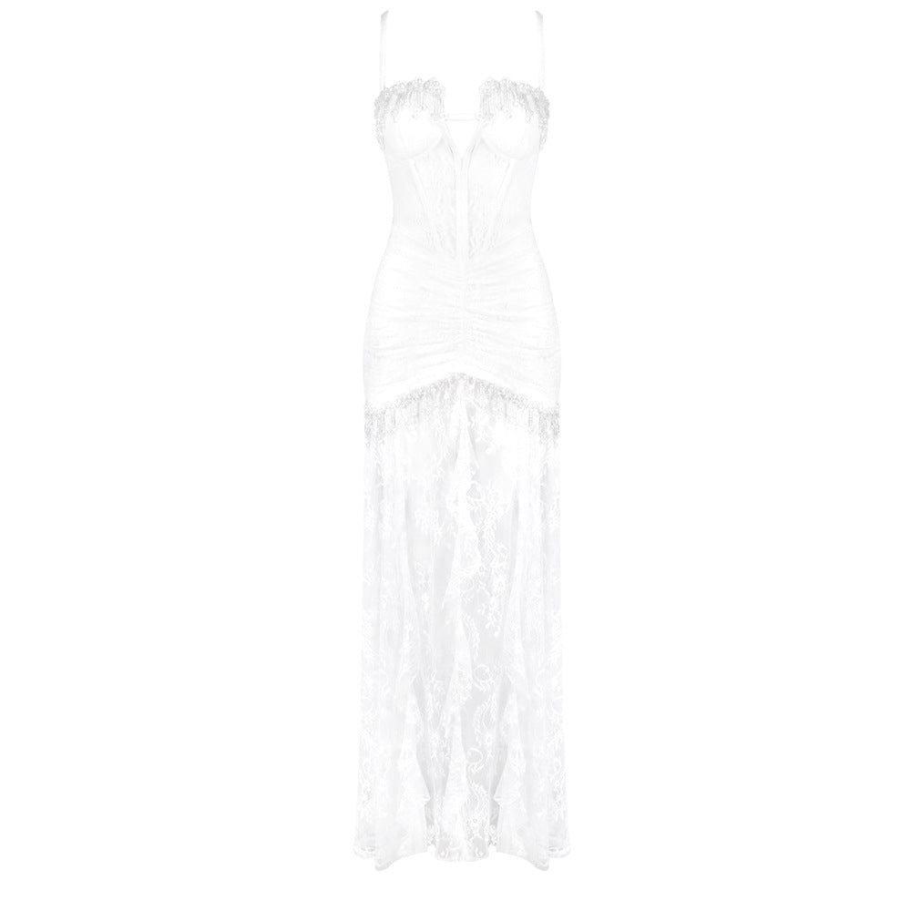 Damen Elegantes Spitzenkleid mit Herzausschnitt und luxuriöser Drapierung Drune