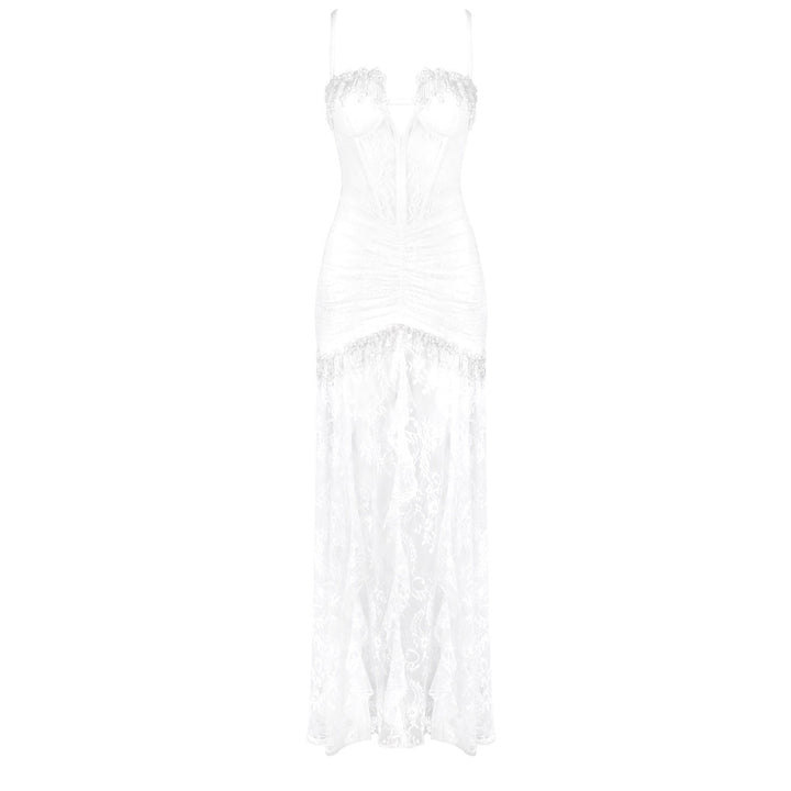 Damen Elegantes Spitzenkleid mit Herzausschnitt und luxuriöser Drapierung Drune