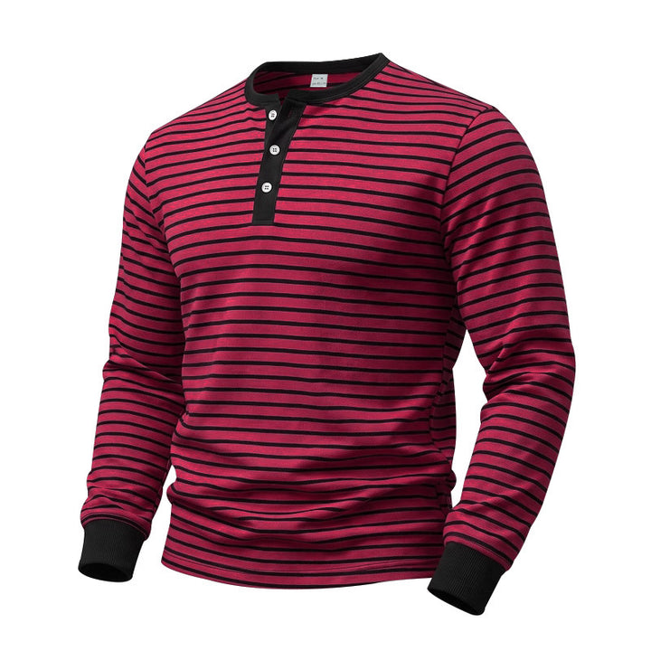 Herren Gestreiftes Langarm-Henleyshirt aus Baumwolljersey mit Knopfleiste Drune
