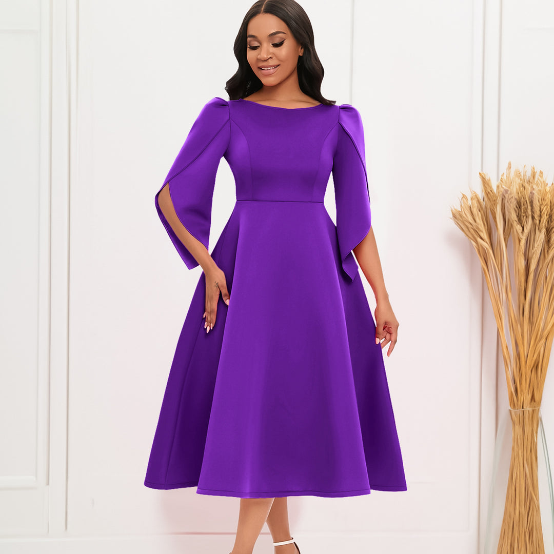 Damen Elegantes Abendkleid mit Handballenärmel und schwingendem Rock Drune