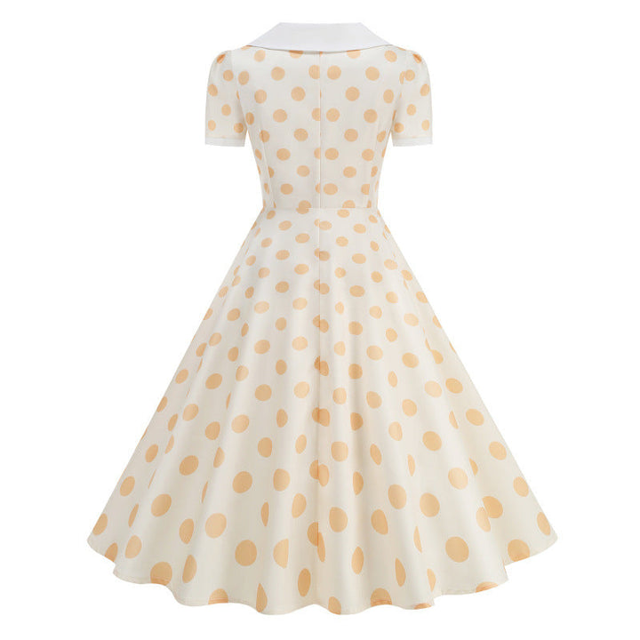 Damen Retro Maxikleid mit Kragen und Punkten Drune