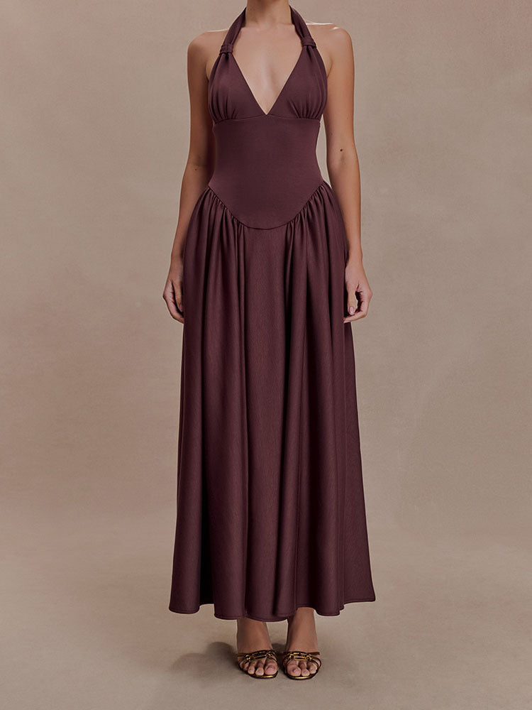 Damen Halter-Ausschnitt Maxikleid mit figurbetonter Silhouette Drune