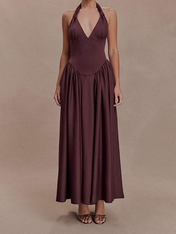Damen Halter-Ausschnitt Maxikleid mit figurbetonter Silhouette Drune