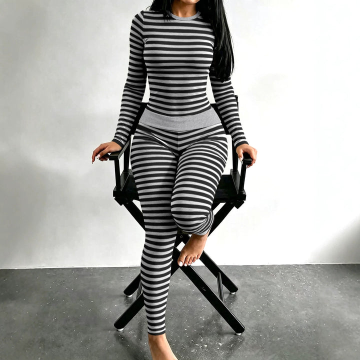 Damen Figurschmeichelndes Stretch-Lounge-Set mit Langarmtop und taillenhoher Leggings Drune