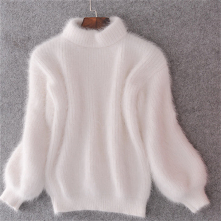 Damen Flauschiger Mohair-Mix Pullover mit Stehkragen und Oversize-Silhouette Drune