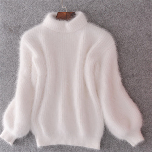Damen Flauschiger Mohair-Mix Pullover mit Stehkragen und Oversize-Silhouette Drune
