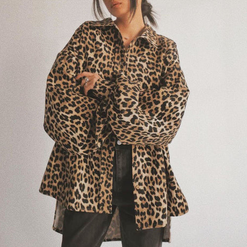 Damen Oversized Hemdbluse im Leo-Muster Drune