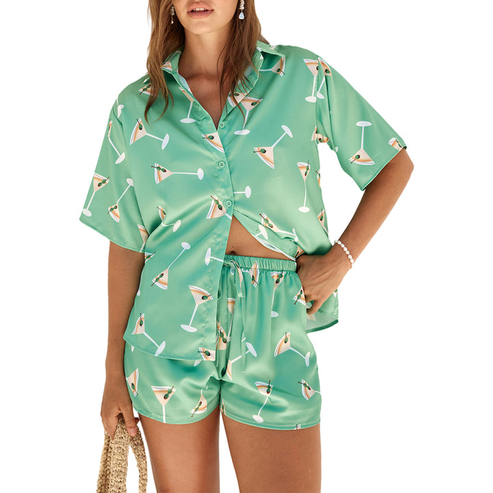 Damen Schlafanzug mit trendy Cocktail-Motiv Drune
